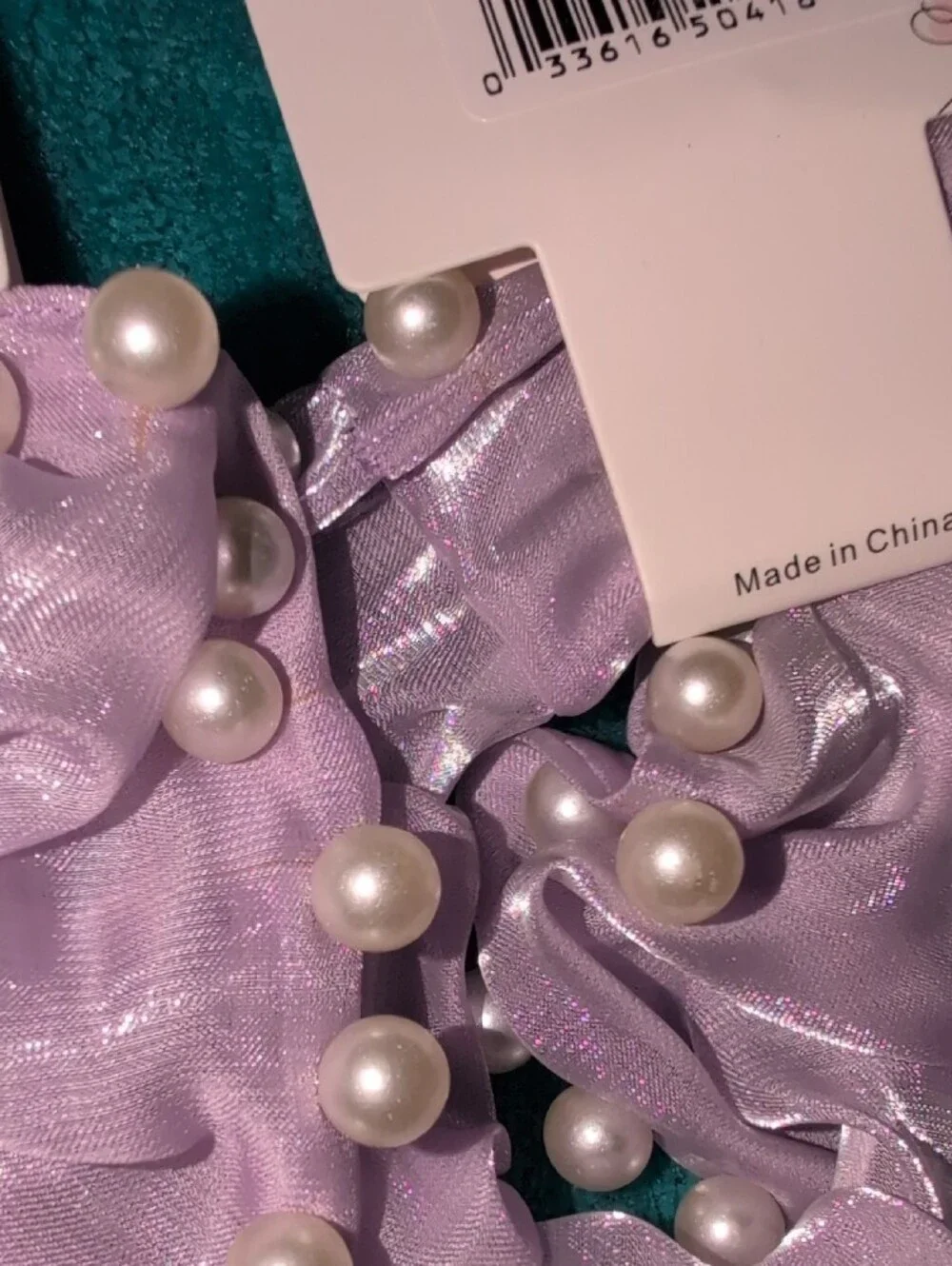 Lilac Pearl-Embellished Scrunchies (Set of 2)